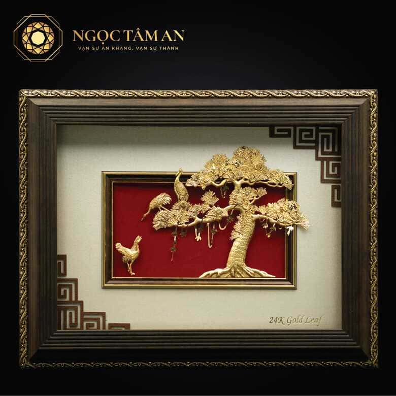 Tranh Tùng hạc diên niên dát vàng 24K