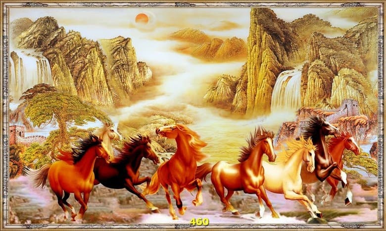 Tranh bát mã truy phong treo tường