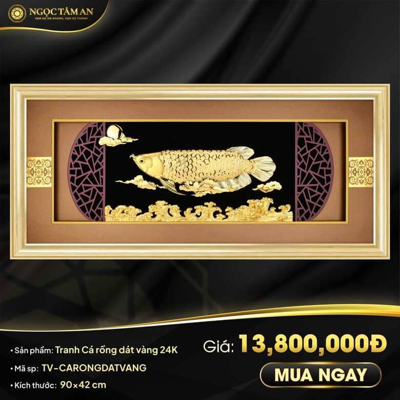 Tranh cá rồng dát vàng 24K