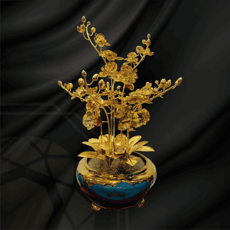 Chậu cây hoa lan mạ vàng