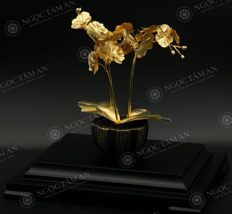 Chậu cây lan 3 nhánh dát vàng