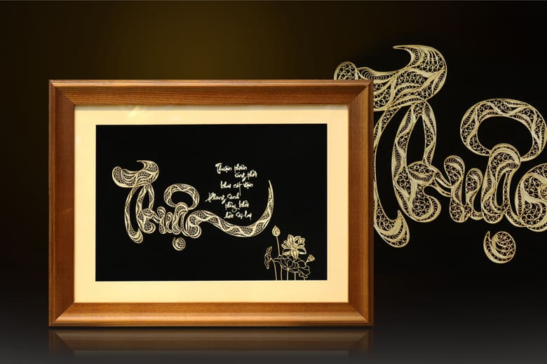 Tranh thư pháp mạ vàng