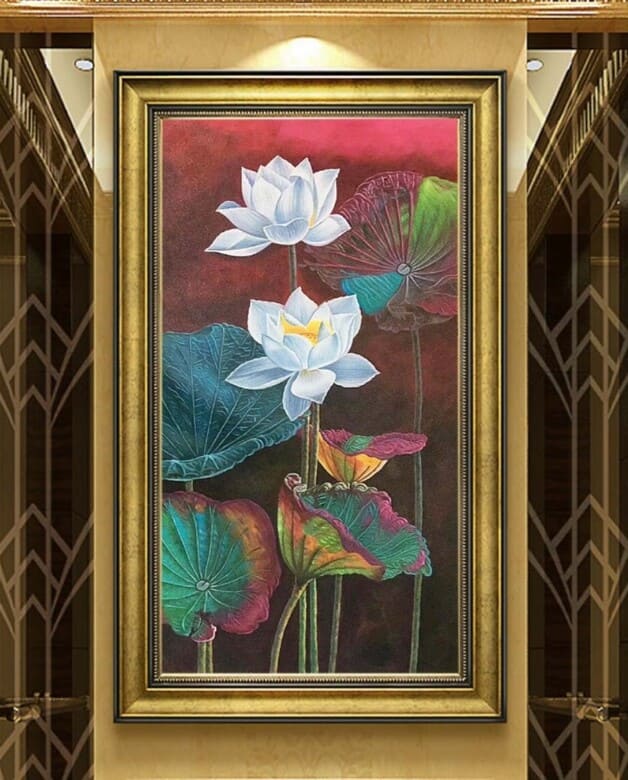 Tranh hoa sen sơn dầu