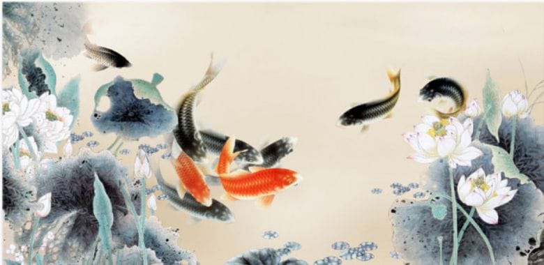 Tranh vẽ kết hợp hoa sen - cá chép