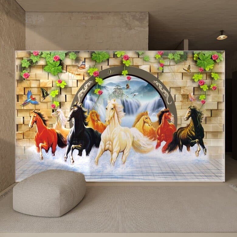 Tranh dán tường mã đáo thành công qua tường hoa mang lại năng lượng tích cực