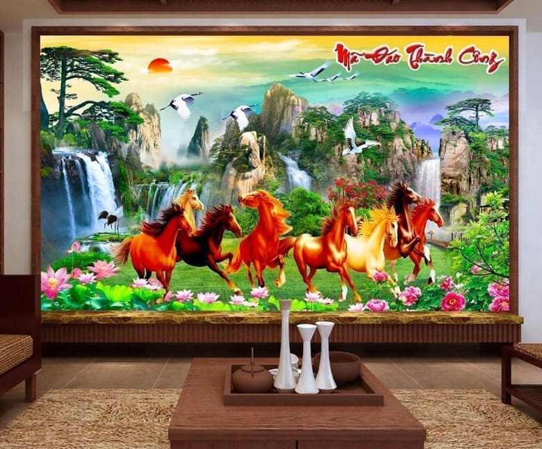 Tranh Hồng Lộ Khai Vận in 3D làm đẹp cho không gian