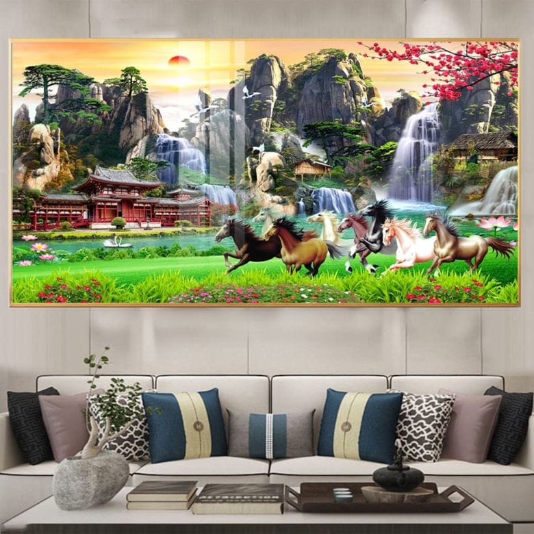 Bức tranh chữ thập "Mã Đáo Thành Công" 9 con ngựa