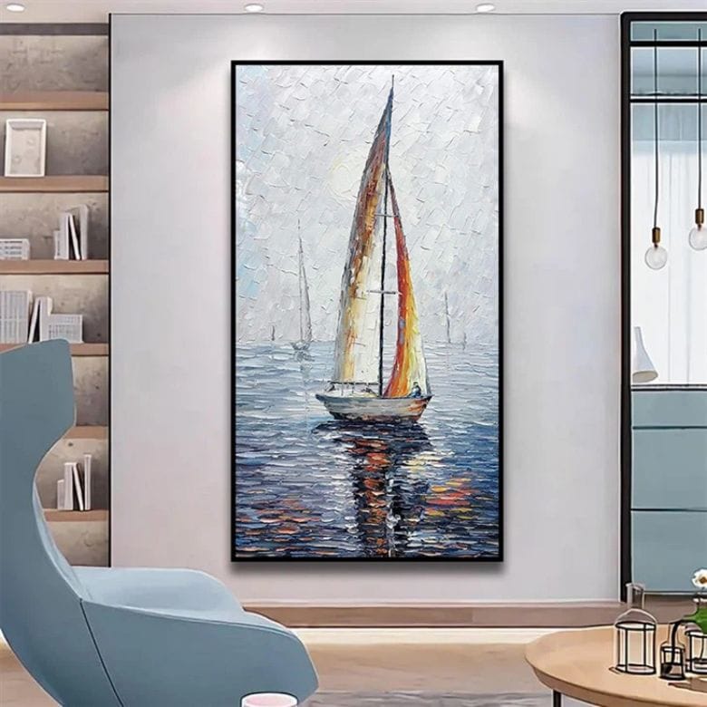 Tranh thuyền buồm sơn dầu tô điểm cho không gian đầy sức sống