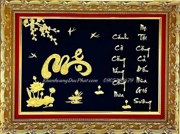 Quà tặng tranh thư pháp chữ "Mẹ" mạ vàng