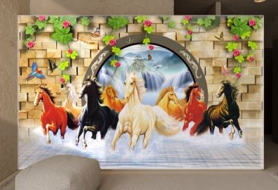 Tranh dán tường mã đáo thành công qua tường hoa mang lại năng lượng tích cực