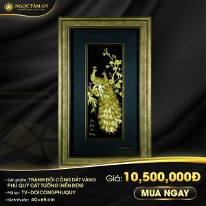 Tranh đôi công Phú quý cát tường dát vàng (nền đen)