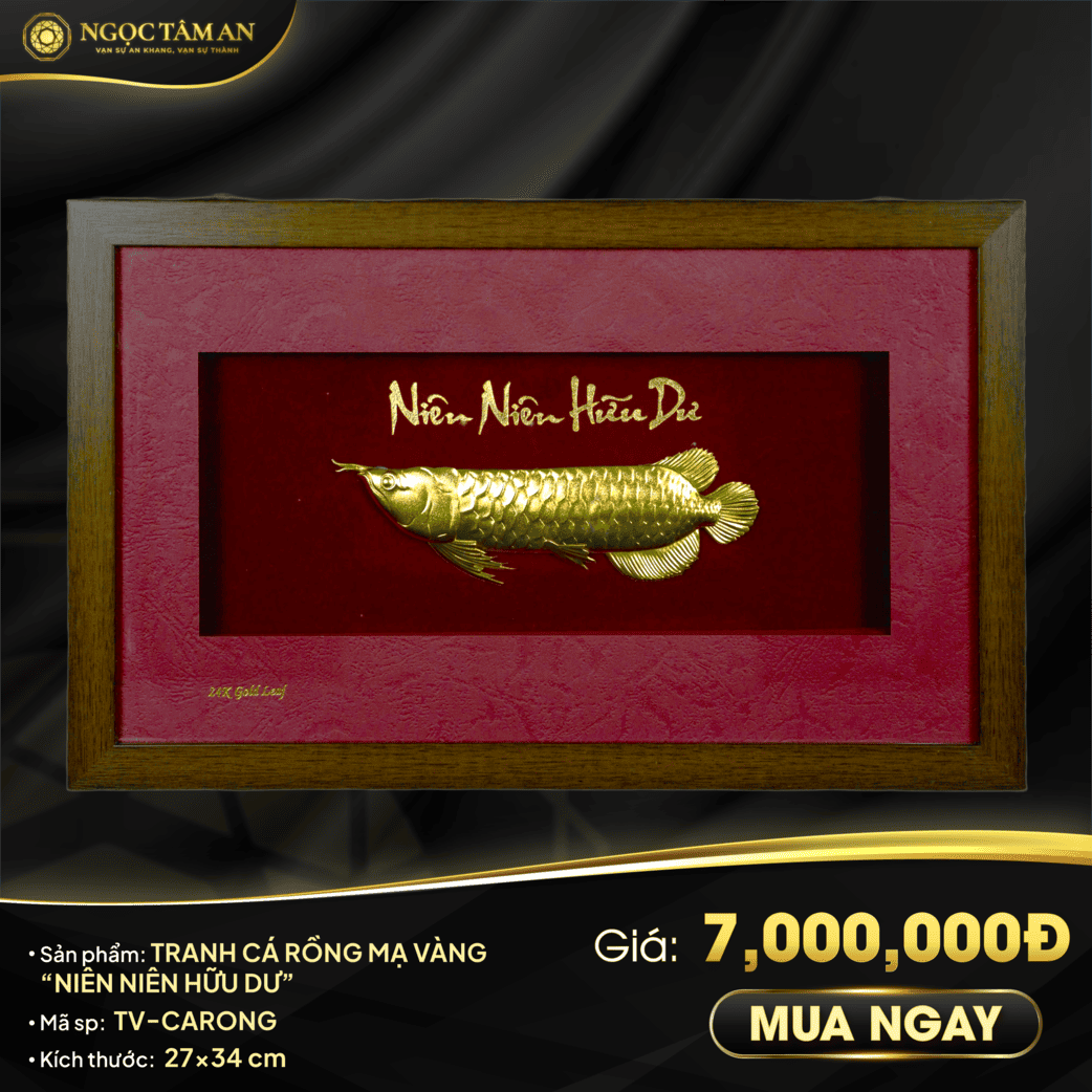 Tranh cá rồng mạ vàng Niên niên hữu dư