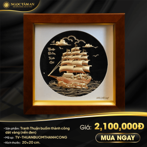 Tranh Thuận buồm thành công dát vàng (nền đen)