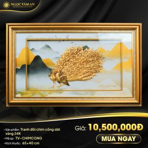 Tranh đôi chim công dát vàng 24K