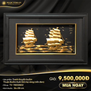 Tranh thuyền Thuận Buồm Xuôi Gió mạ vàng (nền đen 36x58 cm)