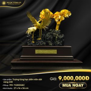 Tượng tùng hạc diên niên dát vàng 24K