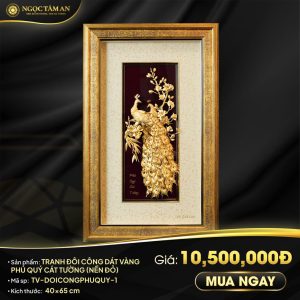 Tranh đôi công Phú quý cát tường dát vàng (nền đỏ)