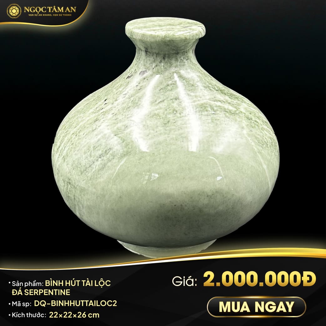 Bình hút tài lộc đá Serpentine (d22)