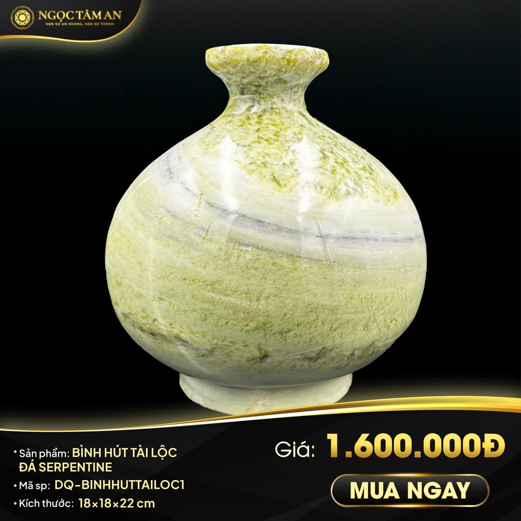 Bình hút tài lộc đá Serpentine (d18)