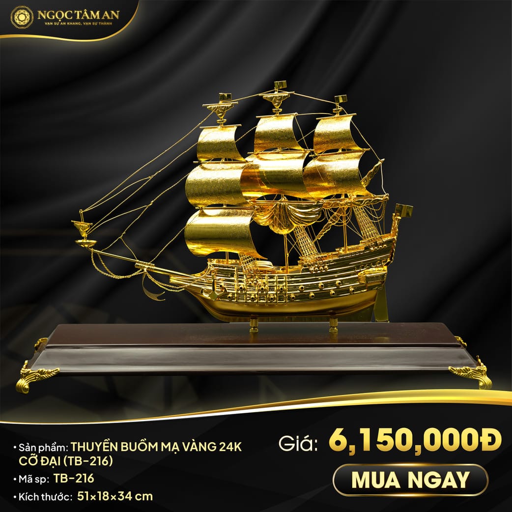 Thuyền buồm mạ vàng 24k cỡ đại (TB-216)