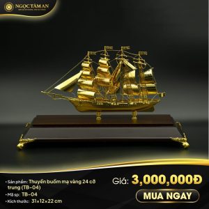 Mô hình thuyền buồm mạ vàng 24K cỡ trung - TB-04