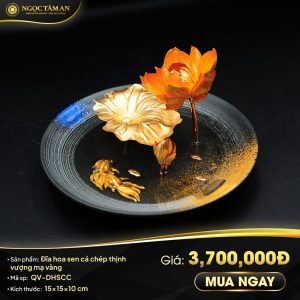 Đĩa hoa sen cá chép thịnh vượng mạ vàng