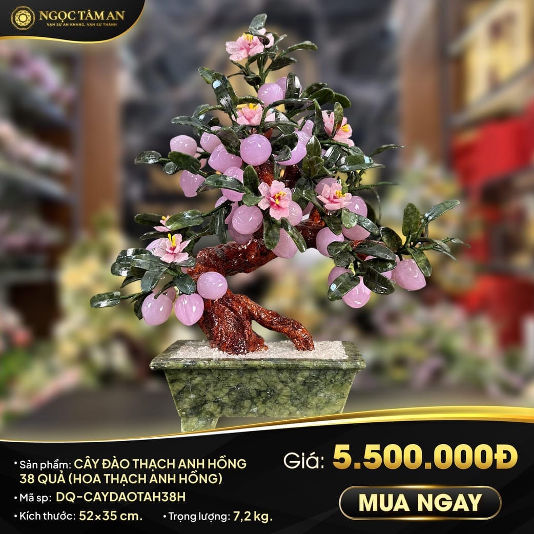 Cây đào đá thạch anh hồng 38 quả (kèm hoa thạch anh hồng)