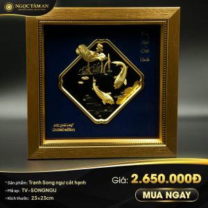 Tranh Song ngư cát hạnh dát vàng