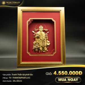 Tranh Thần tài phát lộc dát vàng