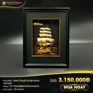 Tranh Thuyền thuận buồm xuôi gió mạ vàng nền đen (25x32cm)