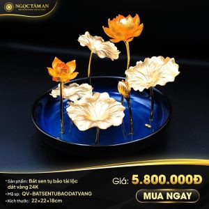 Bát sen tụ bảo tài lộc dát vàng 24K