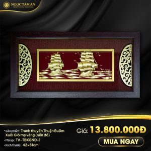 Tranh thuyền Thuận Buồm Xuôi Gió mạ vàng (nền đỏ)