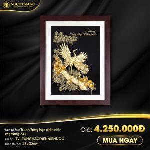 Tranh Tùng hạc diên niên mạ vàng 24k