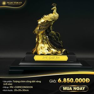 Tượng chim công đơn mạ vàng (cỡ vừa)