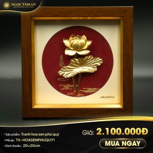 Tranh hoa sen phú quý dát vàng (20x20 cm)