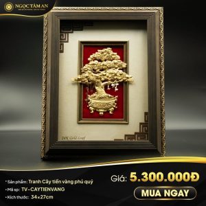 Tranh Cây tiền vàng phú quý dát vàng
