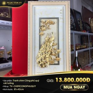 Tranh chim Công phú quý cát tường mạ vàng