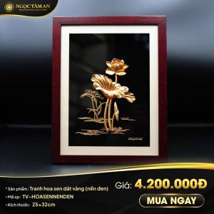 Tranh hoa sen dát vàng (nền đen)