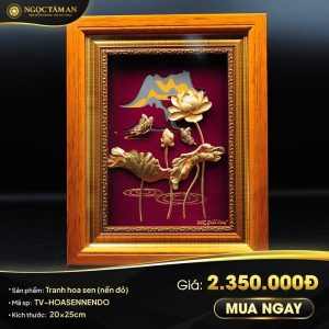 Tranh hoa sen mạ vàng (nền đỏ)