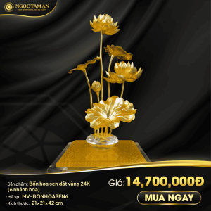 Bồn hoa sen dát vàng 24K (6 nhánh hoa)