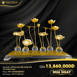 Hồ hoa sen dát vàng 24K (12 nhánh hoa)