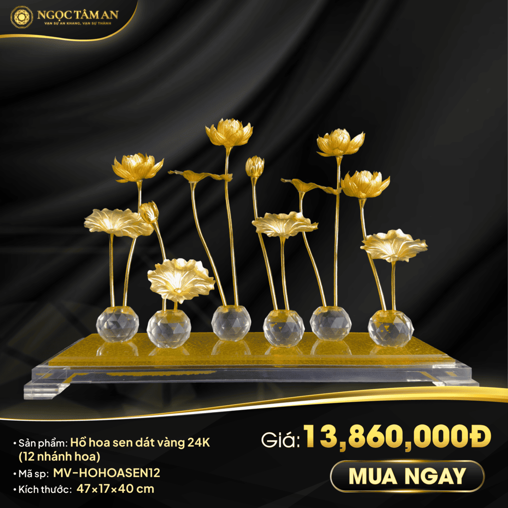 Hồ hoa sen dát vàng 24K (12 nhánh hoa)