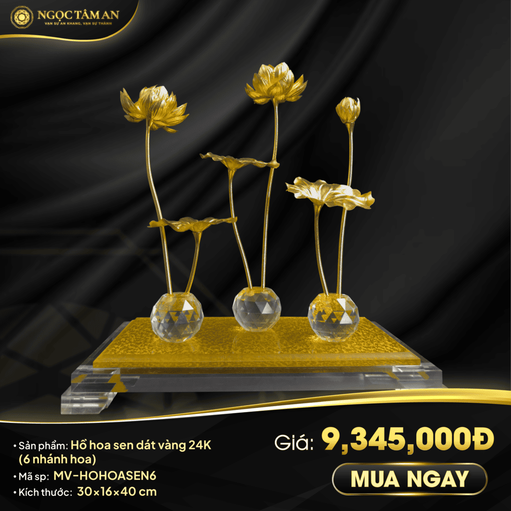 Hồ hoa sen dát vàng 24K (6 nhánh hoa)