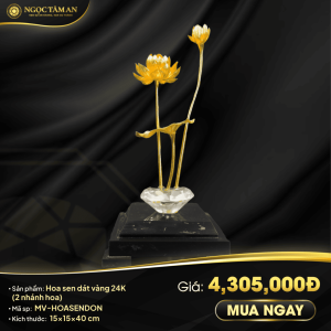 Hoa sen đơn dát vàng 24K (2 nhánh hoa)