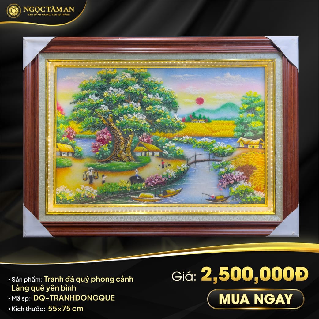 Tranh Đá Quý Phong Cảnh "Làng Quê Yên Bình"