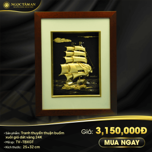 Tranh Thuyền thuận buồm xuôi gió mạ vàng (nền trắng)