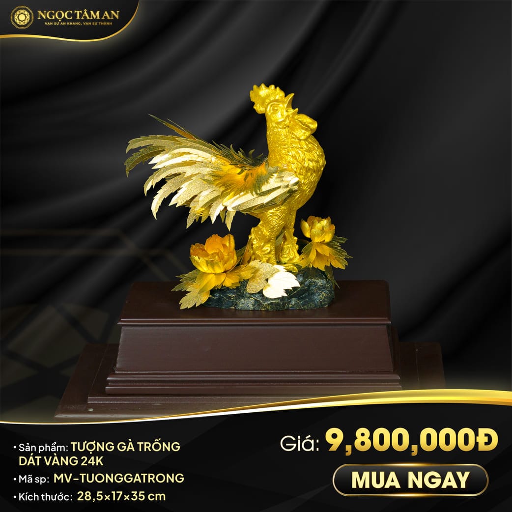 Tượng Gà Trống Dát Vàng 24K