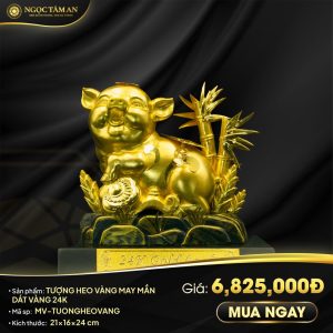 Tượng Heo Vàng May Mắn Dát Vàng 24K