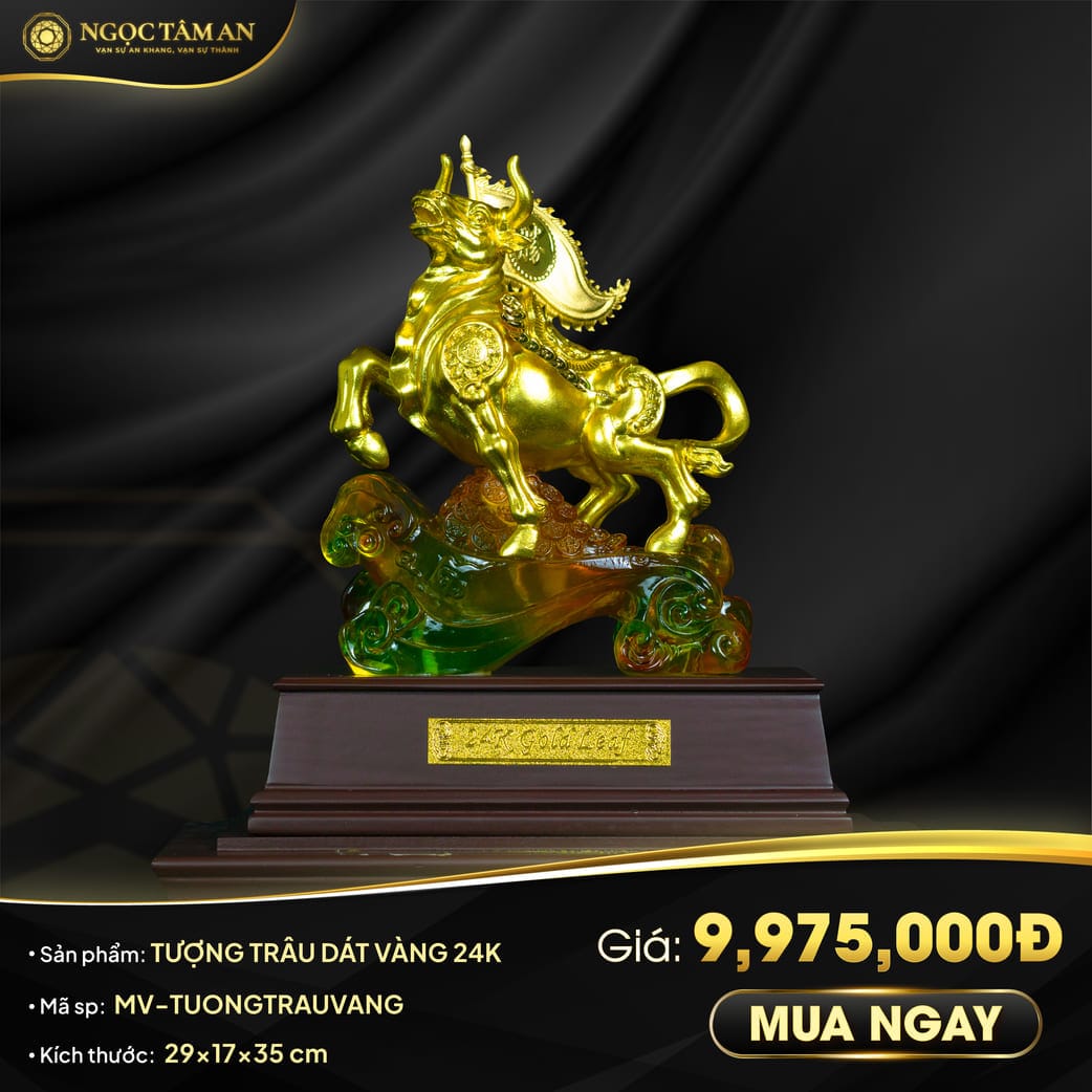 Tượng Trâu Dát Vàng 24K