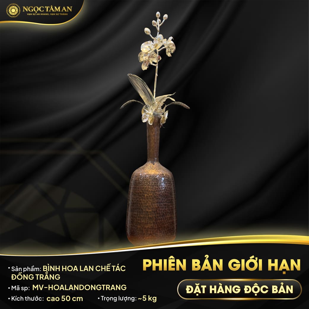 Bình Hoa Lan Chế Tác Đồng Trắng